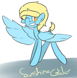 Size: 955x971 | Tagged: safe, artist:umbreow, derpibooru import, oc, oc only, oc:sunshine glider, pegasus, pony, grin, one eye closed, smiling, solo, wink