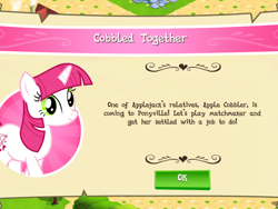 Size: 1024x768 | Tagged: safe, derpibooru import, lovestruck, pony, unicorn, female, gameloft, implied apple cobbler, mare, solo