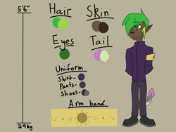 Size: 1600x1200 | Tagged: safe, artist:moonakart13, artist:moonaknight13, spike, human, armband, chart, clothes, dark skin, human spike, humanized, reference sheet, solo, spike's nightmare, tail, tumblr blog, uniform