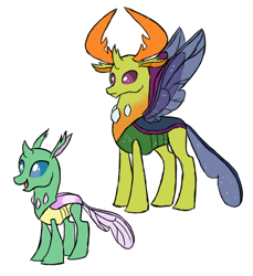 Size: 856x933 | Tagged: safe, artist:blitzcaliber, derpibooru import, thorax, changedling, changeling, to where and back again, duo, king thorax, simple background, smiling, white background