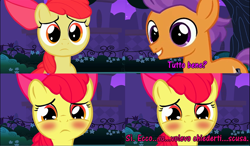 Size: 1048x611 | Tagged: safe, artist:mrerzebra92, apple bloom, tender taps, apple bloom in love, comic, female, male, shipping, spanish, straight, tenderbloom, translated in the description