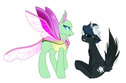 Size: 1024x675 | Tagged: safe, artist:shadowpaw1007, derpibooru import, oc, oc only, changedling, changeling, pony, to where and back again, base used, changedling oc, changeling oc, duo, nervous
