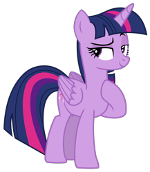 Size: 2328x2678 | Tagged: safe, artist:sketchmcreations, derpibooru import, twilight sparkle, twilight sparkle (alicorn), alicorn, pony, top bolt, female, folded wings, lidded eyes, mare, raised hoof, simple background, smiling, solo, transparent background, vector