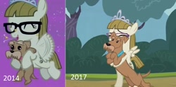 Size: 822x404 | Tagged: safe, screencap, ripley, zippoorwhill, dog, pony, filli vanilli, forever filly, age progression, comparison, continuity