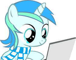 Size: 12629x9942 | Tagged: safe, artist:cyanlightning, derpibooru import, oc, oc only, oc:cyan lightning, absurd resolution, colt, computer, cute, laptop computer, male, ocbetes, simple background, transparent background, vector