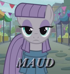 Size: 574x603 | Tagged: safe, derpibooru import, screencap, maud pie, pony, the gift of the maud pie, caption, solo