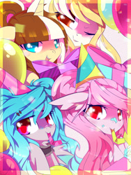 Size: 4500x6000 | Tagged: safe, artist:sorasku, oc, oc only, oc:cake pop, oc:calderquill, oc:soda pop, oc:star chaser, pegasus, pony, unicorn, absurd resolution, female, hat, mare, party hat