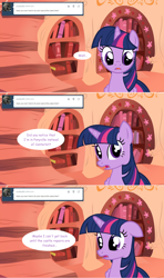 Size: 1280x2168 | Tagged: safe, artist:hakunohamikage, twilight sparkle, twilight sparkle (alicorn), alicorn, pony, ask, ask-princesssparkle, golden oaks library, solo, tumblr