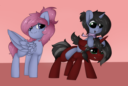 Size: 2914x1975 | Tagged: source needed, useless source url, safe, derpibooru import, oc, oc only, oc:azure flow, oc:phantom, family, foal, male, red and black oc, shipping, straight