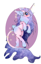 Size: 817x1280 | Tagged: safe, artist:niniibear, derpibooru import, oc, oc only, pony, unicorn, adoptable, blue, blue eyes, closed species, cute, ear fluff, fluffy, glow, light, long hair, long mane, pink, purple, simple background, solo, species, stars, sweet, transparent background