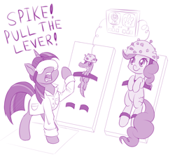 Size: 1100x1015 | Tagged: safe, artist:dstears, derpibooru import, gummy, pinkie pie, twilight sparkle, twilight sparkle (alicorn), alicorn, earth pony, pony, experiment, newbie artist training grounds, pull the lever kronk!, science, the emperor's new groove, this will end in pain