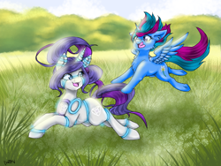 Size: 1024x768 | Tagged: safe, artist:midnightglow20, derpibooru import, oc, oc only, alicorn, pony, robot, robot pony, alicorn oc, female, mother and child, mother and daughter, parent and child, playing, running