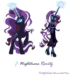 Size: 880x934 | Tagged: safe, artist:prettycelestia, nightmare rarity, equestria girls, equestria girls-ified, horn, human ponidox, magic, ponied up, self ponidox