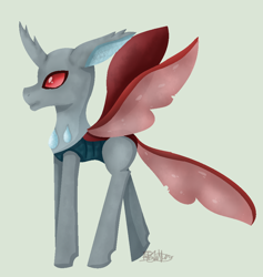 Size: 900x948 | Tagged: safe, artist:wildbacca, derpibooru import, oc, oc only, changedling, changeling, to where and back again, changeling oc, solo