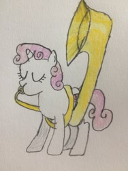 Size: 1024x1365 | Tagged: safe, artist:puffedcheekedblower, sweetie belle, pony, blowing, cute, diasweetes, drawing, eyes closed, female, mare, musical instrument, older, older sweetie belle, puffy cheeks, solo, sousaphone, traditional art, tuba