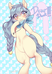 Size: 2480x3508 | Tagged: safe, artist:ms-xana, artist:yasuyaru, oc, oc only, oc:dew dust, earth pony, pony, semi-anthro, bandana, bipedal, commission, cute, female, looking at you, mare, naked scarf, ocbetes, smiling, solo