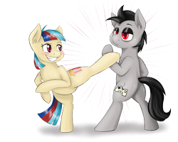 Size: 5102x4082 | Tagged: safe, artist:apple-crumbler, derpibooru import, oc, oc only, oc:caramel popcorn, oc:paulpeoples, pony, absurd resolution, bipedal, flexible