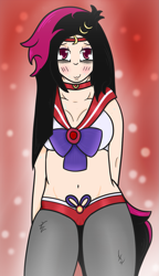 Size: 779x1355 | Tagged: safe, artist:lazerblues, derpibooru import, oc, oc only, oc:hiki, satyr, belly button, clothes, cosplay, costume, midriff, offspring, parent:oc:miss eri, sailor mars, solo