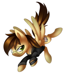 Size: 2636x2804 | Tagged: safe, artist:scarlet-spectrum, oc, oc only, oc:binary dash, pegasus, pony, clothes, glasses, landing, male, simple background, solo, transparent background, unamused