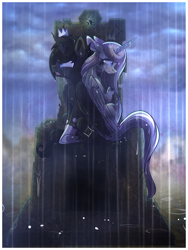 Size: 4000x5333 | Tagged: safe, artist:elskafox, derpibooru import, oc, oc only, oc:ebony, oc:ivory, rain, sad