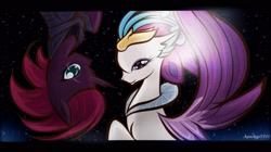 Size: 2048x1147 | Tagged: safe, artist:aquaangel1010, queen novo, tempest shadow, pony, seapony (g4), unicorn, my little pony: the movie, broken horn, comparison, contrast, duo