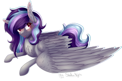 Size: 2246x1491 | Tagged: safe, artist:shadow-nights, oc, oc only, oc:sketchy howl, pegasus, pony, commission, female, large wings, mare, prone, simple background, smiling, solo, tongue out, transparent background, wings