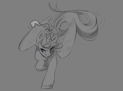 Size: 1280x951 | Tagged: safe, artist:lulemt, oc, oc only, alicorn, pony, alicorn oc, commission, grayscale, magic, monochrome, solo, unshorn fetlocks