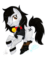Size: 2436x3347 | Tagged: safe, artist:kanthara, oc, oc only, oc:double m, earth pony, pony, 2018 community collab, bell, bell collar, boots, clothes, collar, derpibooru community collaboration, hair bangs, hair beads, male, pose, simple background, solo, stallion, traditional art, transparent background, vest