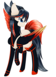 Size: 1660x2280 | Tagged: safe, artist:little-sketches, pegasus, pony, colored pupils, commission, eye clipping through hair, female, kill la kill, mare, ponified, raised hoof, ryuko matoi, simple background, solo, transparent background