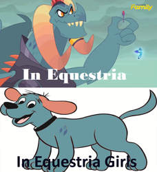 Size: 1280x1406 | Tagged: safe, derpibooru import, edit, edited screencap, screencap, dragon lord torch, princess ember, dog, dragon, equestria girls, gauntlet of fire, clifford the big red dog, recolor, seems legit, wrong aspect ratio