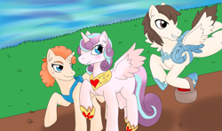 Size: 1213x720 | Tagged: safe, artist:jolliapplegirl, derpibooru import, pound cake, princess flurry heart, pumpkin cake, alicorn, pegasus, pony, unicorn, the crystalling, male, next generation, poundflurry, shipping, straight