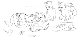 Size: 1536x768 | Tagged: safe, artist:lemurkatta, derpibooru import, fluffy pony, dinner, map, monochrome, travelling