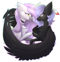 Size: 1976x2053 | Tagged: safe, artist:monogy, oc, oc only, oc:cloudy night, oc:merris flick, pegasus, pony, unicorn, chest fluff, female, mare, simple background, transparent background