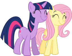 Size: 3847x3000 | Tagged: safe, artist:are-you-jealous, derpibooru import, edit, fluttershy, twilight sparkle, pegasus, pony, unicorn, party of one, .svg available, cute, duo, duo female, eyes closed, female, mare, simple background, smiling, transparent background, vector