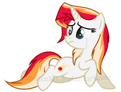 Size: 658x501 | Tagged: safe, artist:ipandacakes, oc, oc only, oc:solar flare, pony, unicorn, crying, female, mare, offspring, parent:fire streak, parent:sunset shimmer, simple background, solo, transparent background