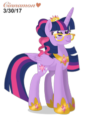 Size: 2048x2732 | Tagged: safe, artist:cinnamon-swirls, twilight sparkle, twilight sparkle (alicorn), alicorn, pony, alternate hairstyle, glasses, heart, high res, older, simple background, solo, transparent background