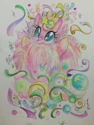 Size: 1536x2048 | Tagged: safe, artist:sararichard, derpibooru import, oc, oc only, oc:fluffle puff, pony, colored pupils, smiling, solo, tongue out, traditional art