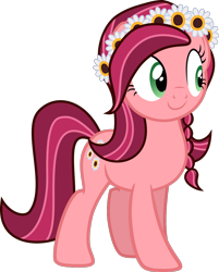 Size: 972x1209 | Tagged: safe, artist:rustle-rose, gloriosa daisy, earth pony, pony, equestria girls, legend of everfree, braid, equestria girls ponified, female, floral head wreath, flower, mare, ponified, simple background, smiling, solo, transparent background, vector