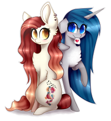 Size: 2671x2900 | Tagged: safe, artist:magicalbrownie, oc, oc only, oc:amanda, oc:hush hunter, alicorn, earth pony, pony, chest fluff, female, high res, mare, mouth hold, paper, simple background, sitting, transparent background