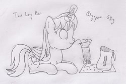 Size: 1102x736 | Tagged: safe, artist:parclytaxel, derpibooru import, oc, oc only, oc:parcly taxel, alicorn, pony, alicorn oc, cocktail, food, horn ring, levitation, lineart, long bar, magic, monochrome, peanut, pencil drawing, prone, raffles hotel, singapore, singapore sling, sipping, solo, straw, telekinesis, traditional art