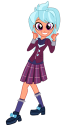 Size: 359x735 | Tagged: safe, frosty orange, equestria girls, friendship games, background human, bowtie, clothes, cropped, cute, high heels, plaid skirt, pleated skirt, shoes, simple background, skirt, socks, solo, transparent background