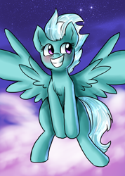 Size: 824x1160 | Tagged: safe, artist:not-ordinary-pony, fleetfoot, pony, cloud, female, looking away, mare, night, sitting, solo, spread wings, starry night, stars, wings