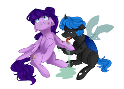 Size: 2000x1431 | Tagged: safe, artist:goshhhh, derpibooru import, oc, oc only, oc:aspire, oc:sure stroke, changeling, pegasus, pony, blue changeling, drool, fanfic art, healing, hoof licking, licking, tongue out