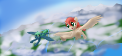 Size: 3828x1768 | Tagged: safe, artist:wcnimbus, derpibooru import, oc, oc only, oc:emerald, oc:firefly, pegasus, pony, duo