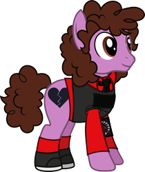 Size: 1284x1526 | Tagged: safe, artist:lightningbolt, derpibooru exclusive, earth pony, pony, .svg available, armband, clothes, curly hair, happy, male, my chemical romance, necktie, ponified, ray toro, shirt, shoes, simple background, smiling, socks, solo, stallion, svg, three cheers for sweet revenge, transparent background, undershirt, vector, vest