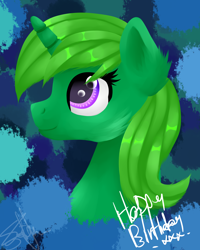 Size: 2000x2500 | Tagged: safe, artist:saturnstar14, oc, oc only, oc:lime dream, pony, birthday gift, bust, portrait, solo