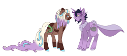 Size: 2716x1200 | Tagged: safe, artist:midnight-drip, oc, oc only, oc:kettle tea, oc:zinnia vineworks, pony, unicorn, female, male, mare, simple background, stallion, transparent background