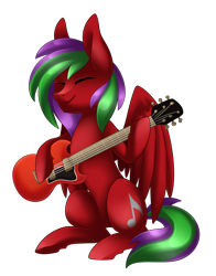 Size: 1671x2131 | Tagged: safe, artist:scarlet-spectrum, derpibooru import, oc, oc only, oc:eighth note, pegasus, pony, commission, electric guitar, guitar, playing, simple background, sitting, solo, transparent background