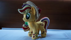 Size: 5456x3064 | Tagged: safe, artist:egalgay, derpibooru import, handmade, irl, my little pony, photo, plushie, rainbow power applejack, solo