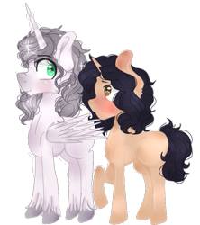 Size: 703x793 | Tagged: safe, artist:waterz-colrxz, oc, oc only, oc:prince nova, alicorn, pony, unicorn, blushing, female, male, mare, raised hoof, simple background, stallion, transparent background